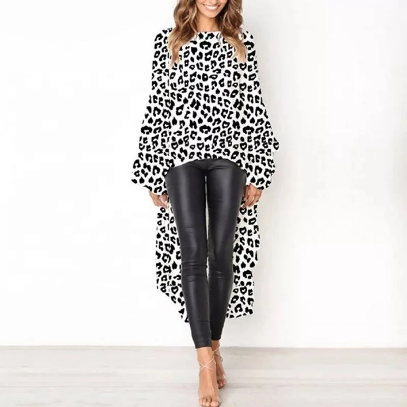 

E64 Leopard prints high low bell sleeve top, N/a