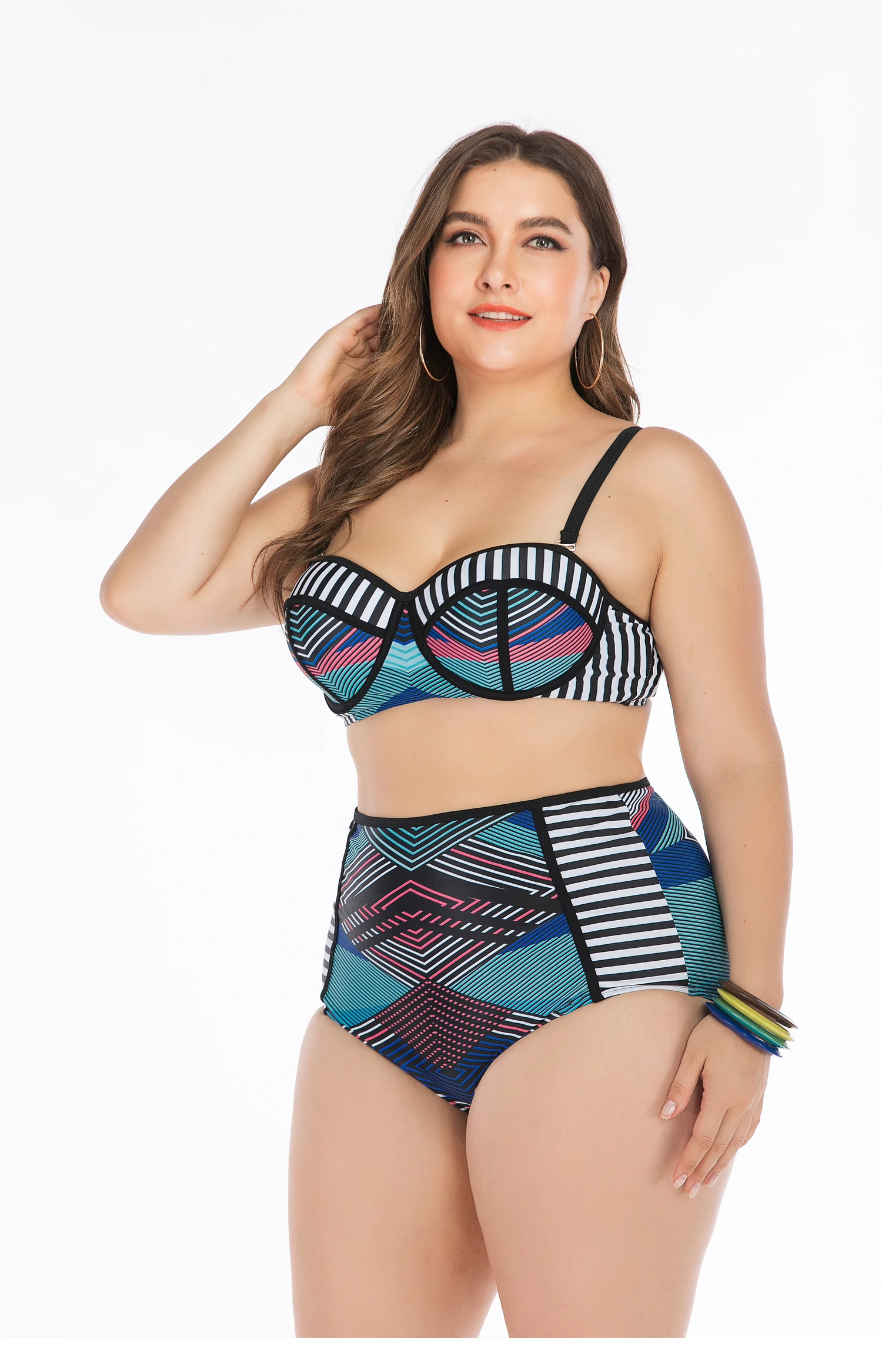 Wholesale Large Size Swimsuit High Waist Bikini Set Plus Size Women