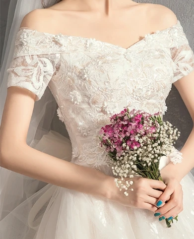 

2019 New spring French design princess ladies floral wedding dress