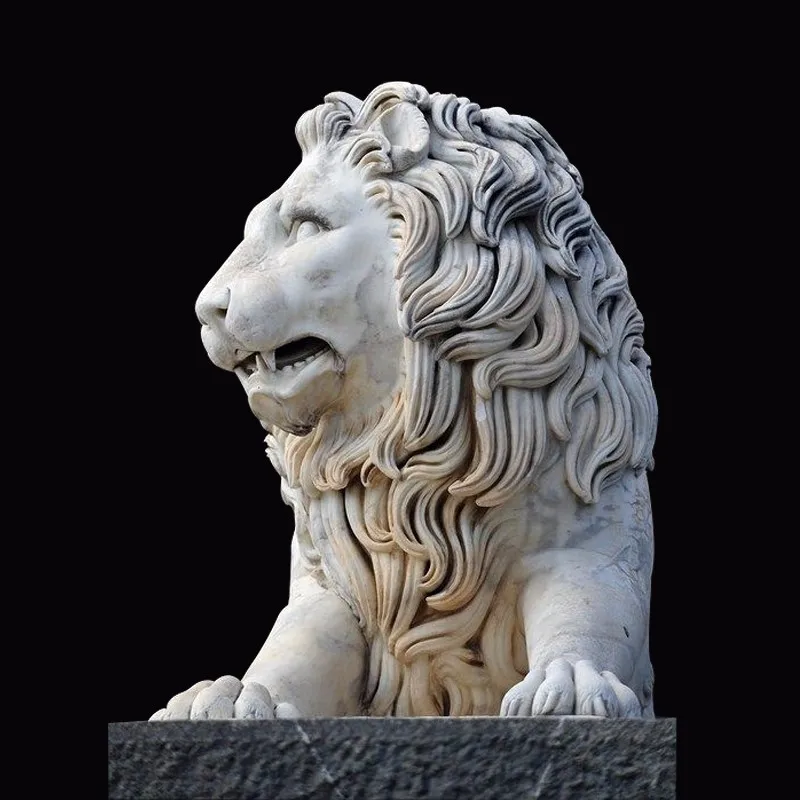 Antique Large Marble Lion Statue Life Size Stone Wildlife Garden