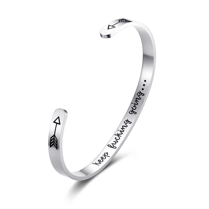 Inspirational Bracelet Stainless steel Cuff Keep Going Personalized rope bracelet engrave bracelet 2019 Bangle