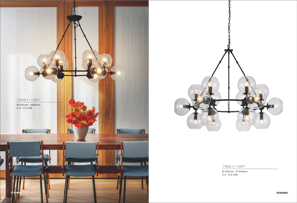 Modern northern europe attic type transparent glass chimney 6 lamp holder pendant lamp