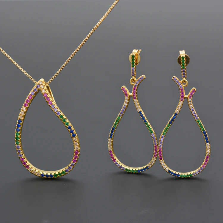 

latest fashion jewelry design multi color earrings and necklace zircon jewelry set