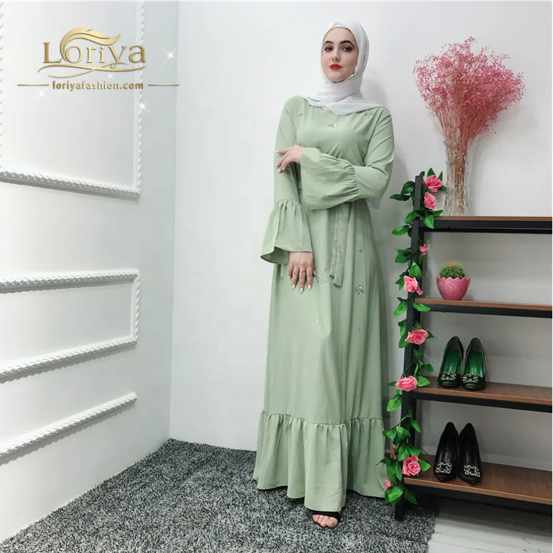 

2019 New style high quality women abaya islamic clothing mint green nida muslim dress