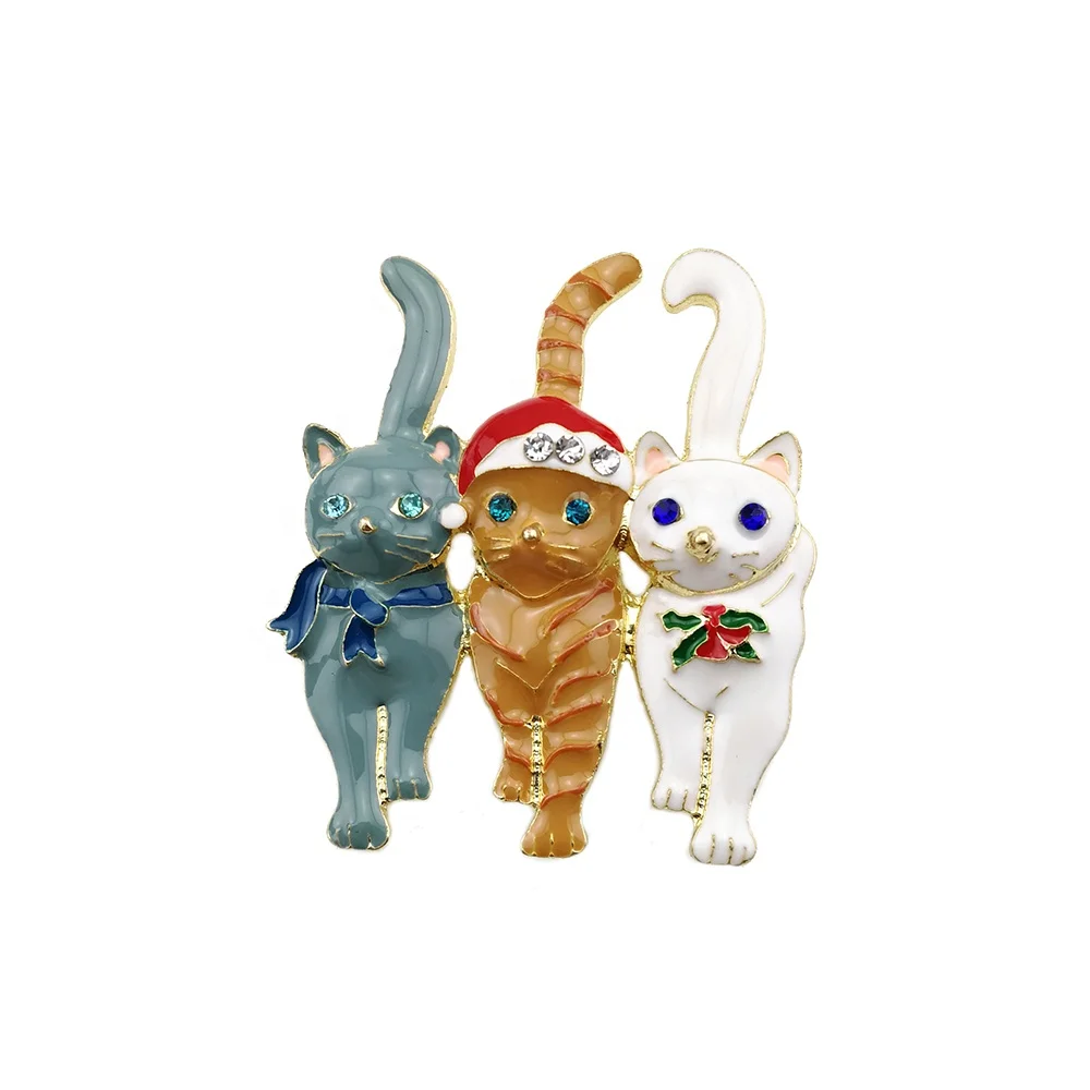 

Hot sale holiday gift Fashion Jewelry Christmas Triple Cat brooch Pin for everyone, As your request