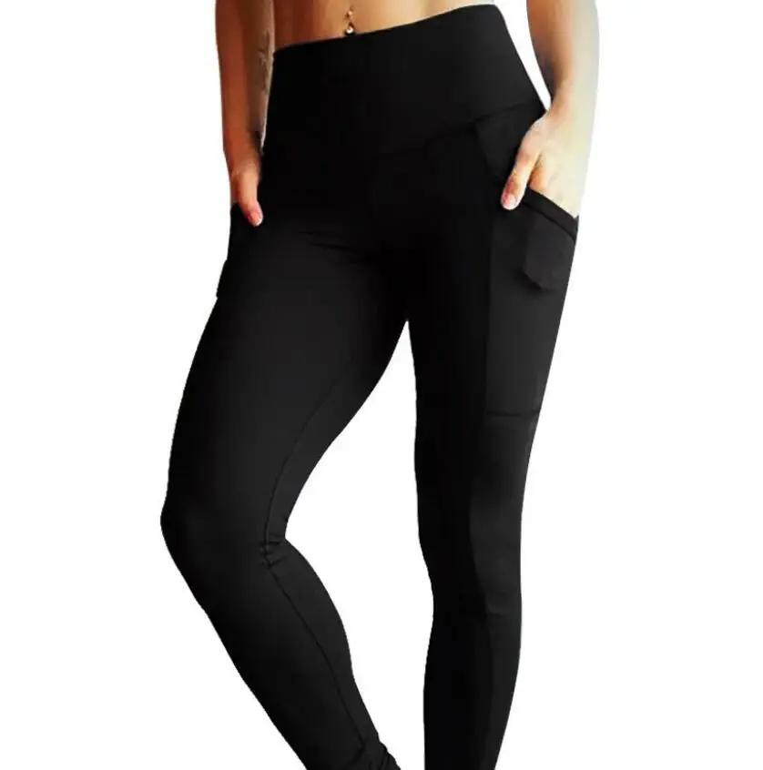 

Wholesale plain sexy tight leggings mobile phone side pocket women high waist sport fitness pants, Blue,black,red,rose red,dark blue