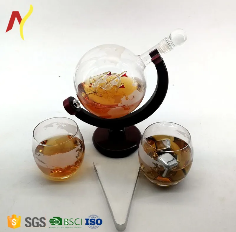 

850ml whiskey globe decanter with stainless steel cube complete set, Customized color