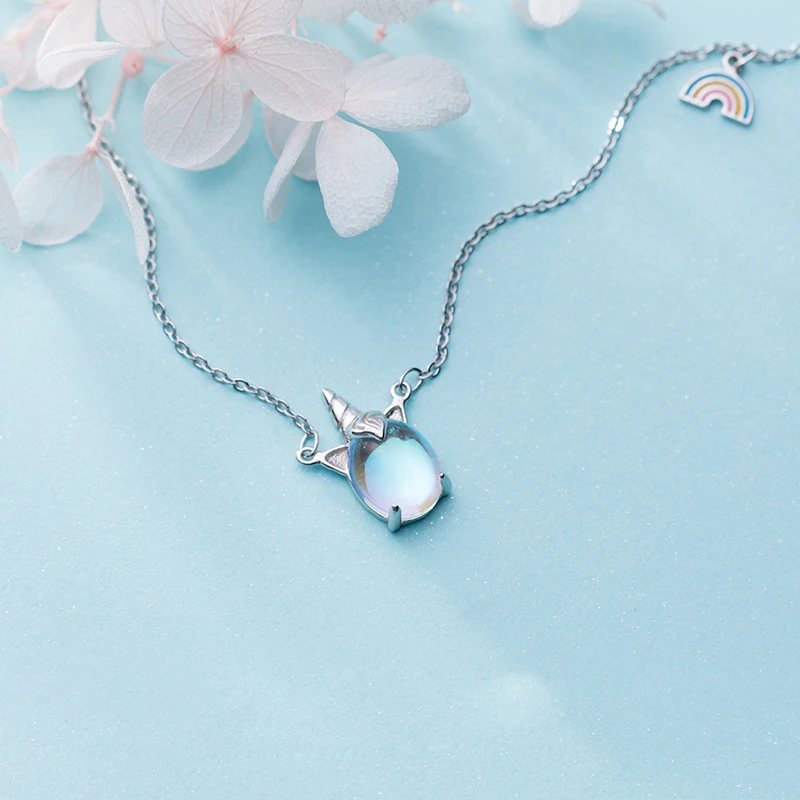 

S925 Sterling Silver Rainbow Charm Pendant Necklaces Animal Jewelry