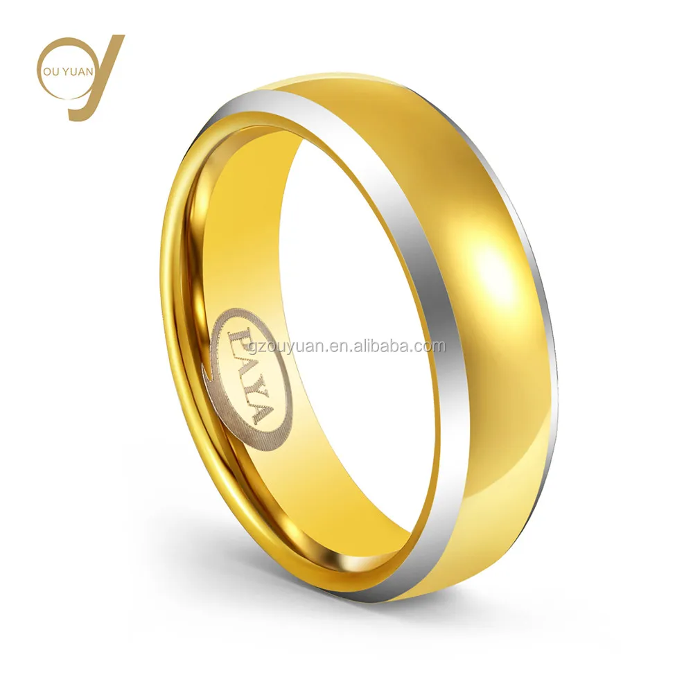 New Design High Polished 8mm Wide 14K 18K 21k Gold Plated Saudi Gold Tungsten Ring Jewelry