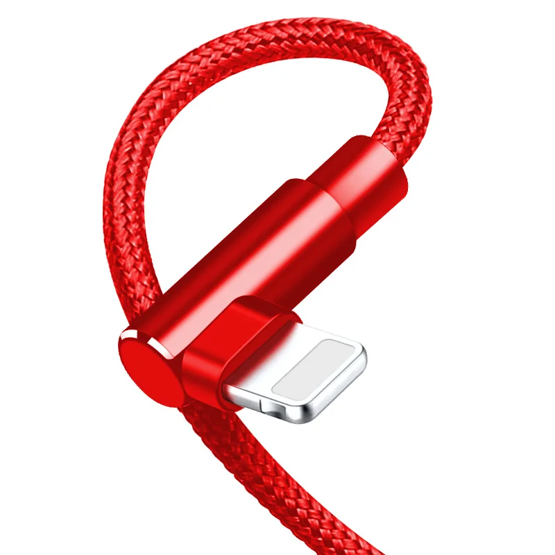 

2019 new coming usb charging cable Nylon fabric 3.28ft red 90 degree universal usb battery charging cable for iphone