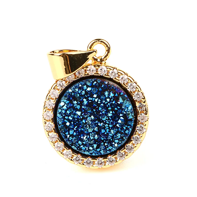 

Wholesale AB color inlay cubic zircon in natural loose gemstone brazil druzy stone charms pendant necklace jewelry for women, Colors