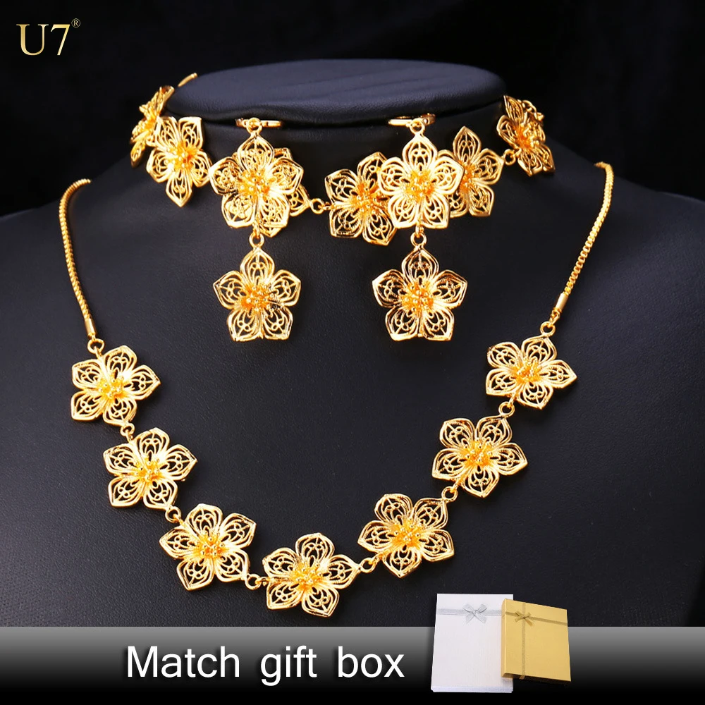 U7 flower jewelry sets 18k gold plated vintage charms wedding bridal jewelry sets with gift box U7 flower jewelry sets 18k gold plated vintage charms wedding bridal jewelry sets with gift box