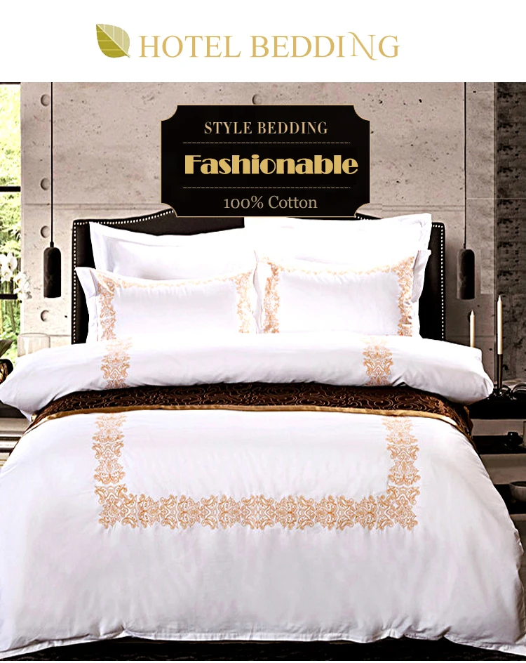 Hot Sale Luxury Gold Satin Silk Egyptian Cotton Hotel Duvet Cover