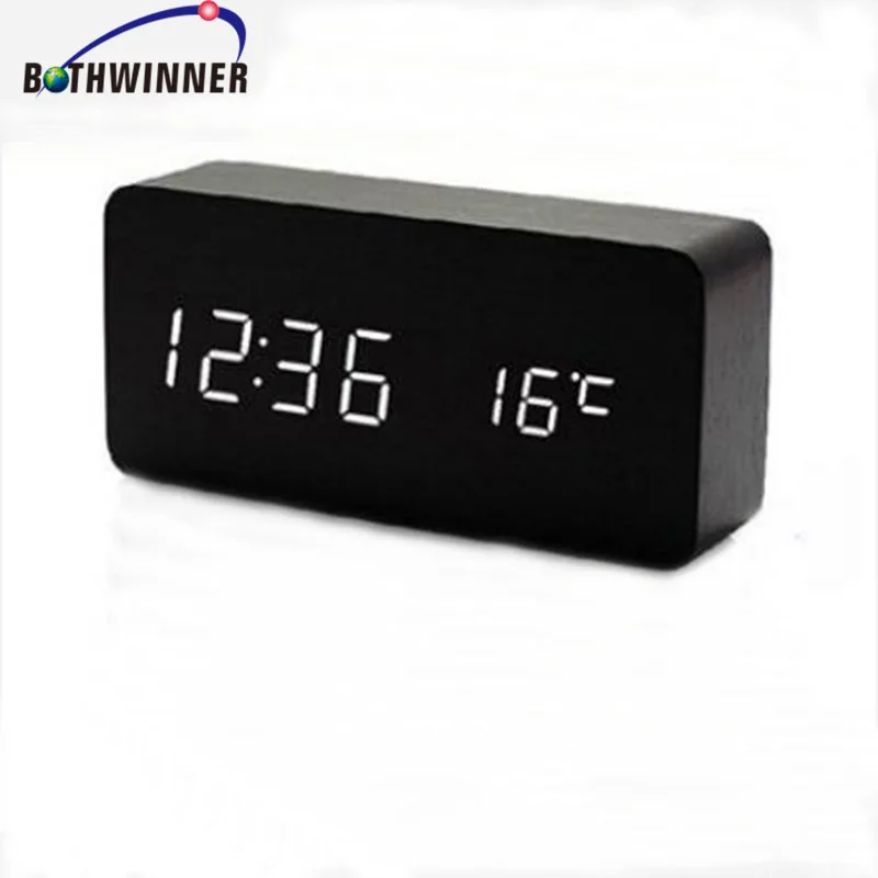 White LED wooden Board Temperature thermometer digital watch alarm clock