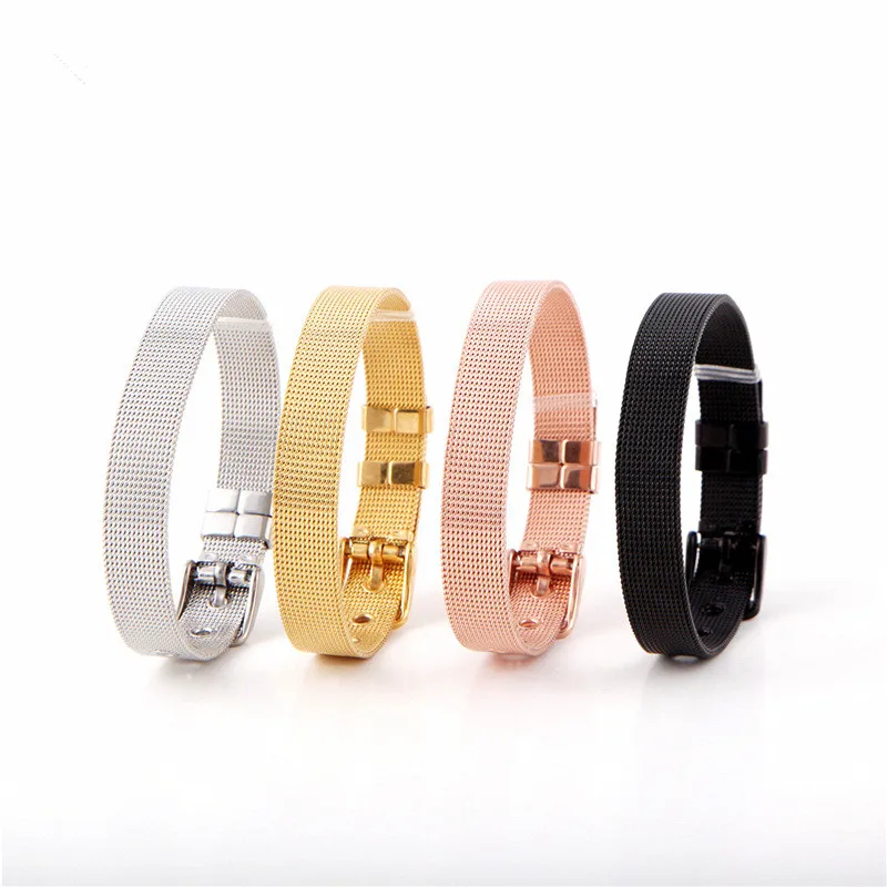 

4 Colors 316L Stainless Steel Milanese Loop Mesh Keeper Bracelet Silver Rose Gold Black Mesh Keeper Bracelets, Silver, gold, rose gold