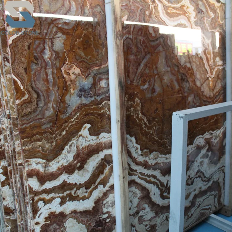 Wooden Red translucent backlit onyx wall panel marble slabs