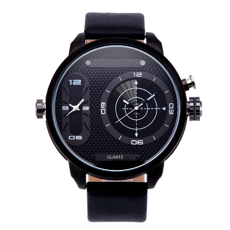 

Wholesale HP3221B new style 2 zone times quartz leather OEM mens watch, 4 colors