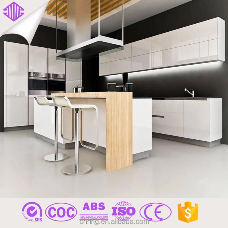 Latest Design Affordable Modern High Gloss Tempered Glass Kitchen