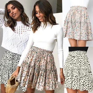 Autumn High Waist Bandage Pleated Skirt Women Polka Dot Ruffles Mini Skirt Harajuku Elastic Patchwork Boho Style Skirts