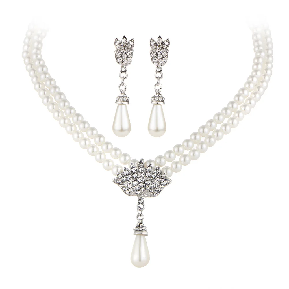 

Vintage African Simulated Pearl Wedding Jewelry Sets Necklace Water Drop Earrings Bridal Jewelry Set (KJ026), Same as the picture