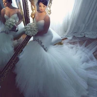 

Hot sale luxury Customized appliqued beaded crystal Mermaid Wedding dress bridal gown with long train MWB23