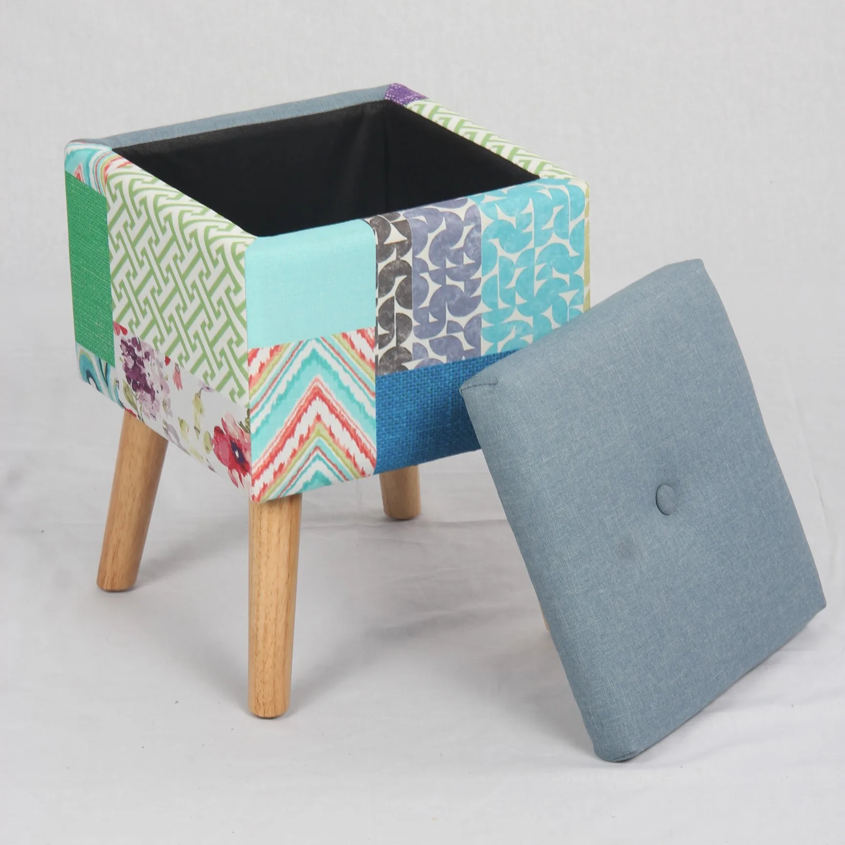 Patchwork Ottoman Storage Stool,Home Stool Fabric Storage Ottoman