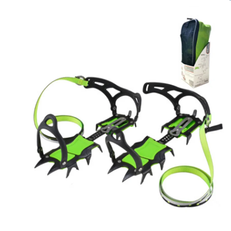 

Fourteen teeth hiking crampons long teeth climbing gear ice axe ice grippers mountaineering equipment ice crampons, Green