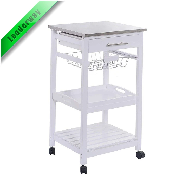 Hot Sale MDF White Kitchen Island Serving Cart Trolly For Restaurant