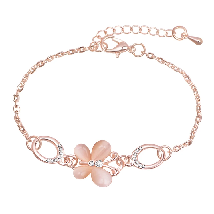 

New Rose Gold Crystal Charming Friendship Bracelets For Women Gift Opal Jewelry Butterfly Bracelet (KB8092), As picture