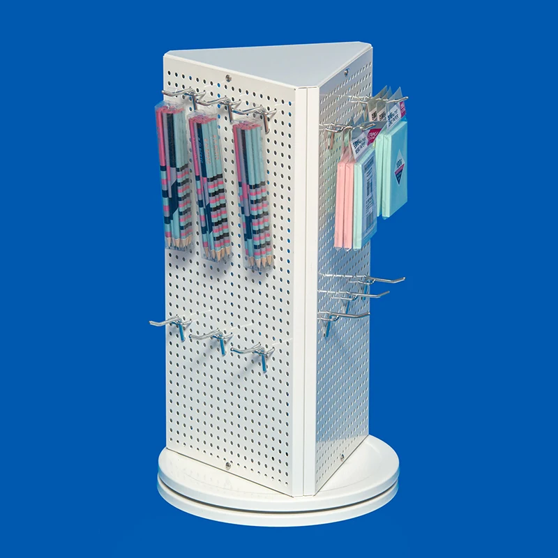 Souvenir Stores Fixture Table Standing Retail Promotion 3 Sides Counter Steel Pegboard Swivel