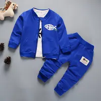 

2018 hot new products fantastic tating fish bone 3 pcs baby boy clothes set for wholesale