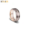 Mens Wedding Band 8mm Espresso Brown Brushed Thin Rose Gold Groove Step Edge Tungsten Ring