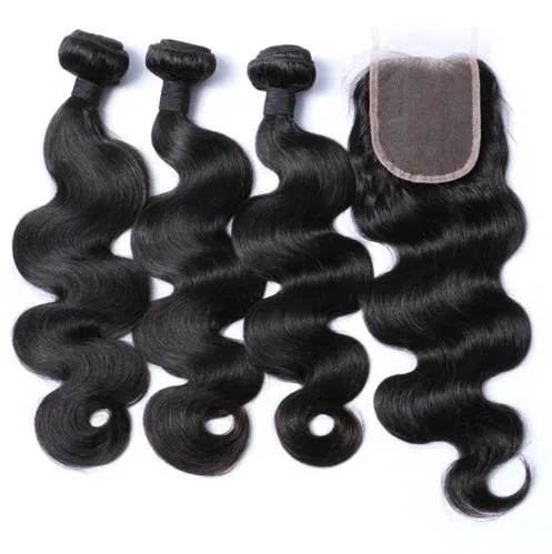 

Natural black color 9a grade body wave human hair bundles with closure, wholesale Brazilian virgin unprocessed remy hair