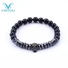Unique Metal Skull Pendant Beaded Bead With Hematite Gemstone Bracelet