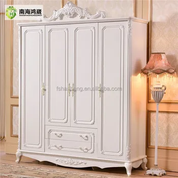 French Baroque Style Hand Carved Design 4 Door Ivory White Mdf