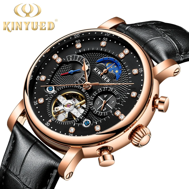 

Fashion leather watches men luxury brand chronograph moon phase automatic mechanical watch