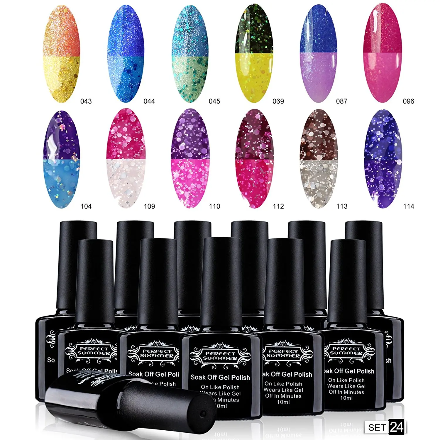 Perfect Summer 10ml Temperature Colors Mood Changes Gel Nail Polish Perfect Match Chameleon Thermal Lacquers French Nail Art (12 PCS Set #24)