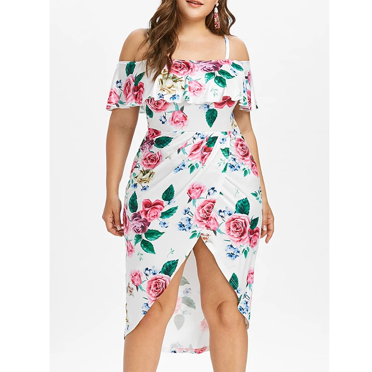 Fat Women Floral Print Off Shoulder Dresses - Buy Fat Women Dresses ...