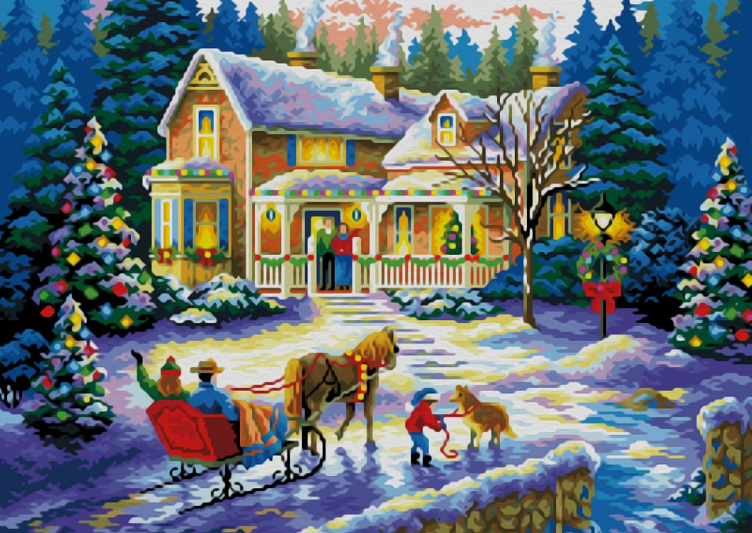 2022 christmas winter velvent linen canvas painting 79 58cm round diamond and ab diamond