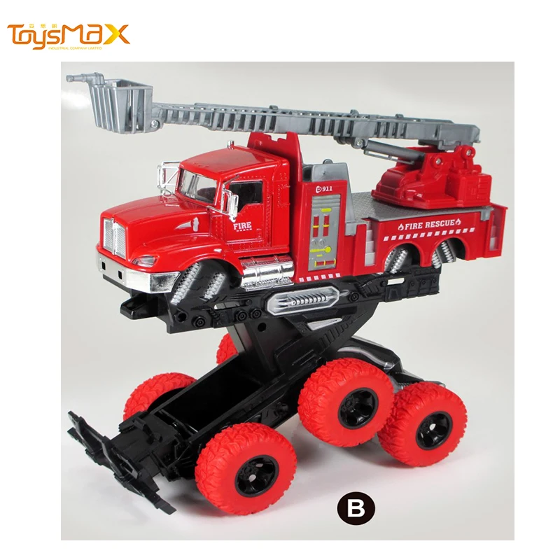 2019 New Double Friction Power Metal Fire fighting Truck Toys Diecast deformation Truck