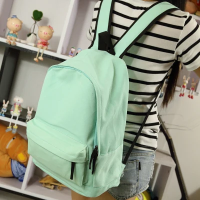 Simple Korean style pure candy color canvas women backpack college student school book bag leisure backpack