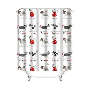 Image of For Kids Waterproof Cheap Bright Color Bathroom Cute Cats Print Kids Shower Curtain
