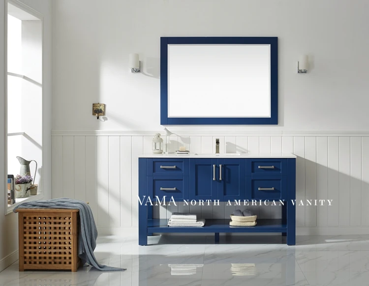 Vama De 60 Pulgadas Vintage Europeo De Madera Maciza Azul Tocador De