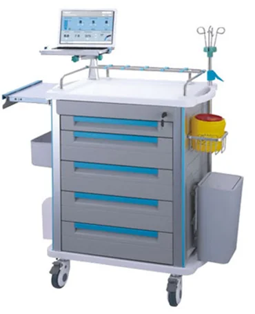 Mobile medical emergency ambulance crash trolley cart in hospital