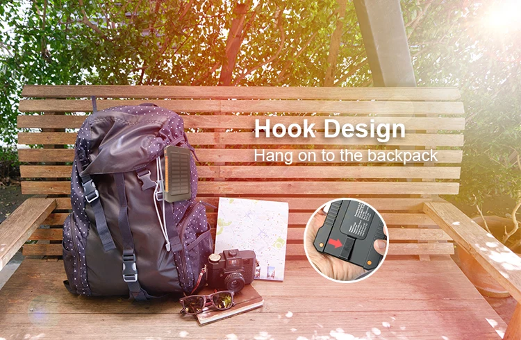 solar power bank 8000mAh extreme mobile phone battery charger pack dual USB LED lights with climbing hook - ANKUX.COM