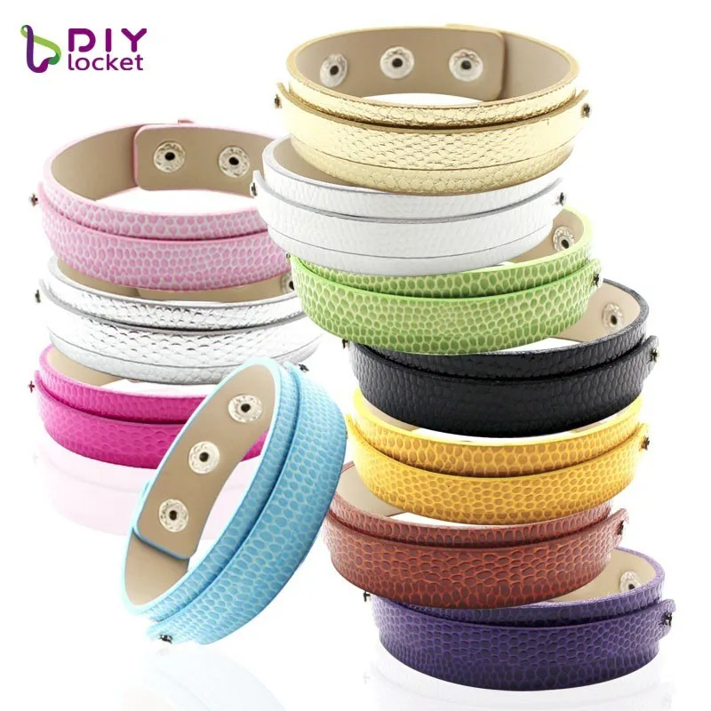 Wholesale 18+8mm Mix Color Snake Snap Button Pu Leather Bracelet Diy