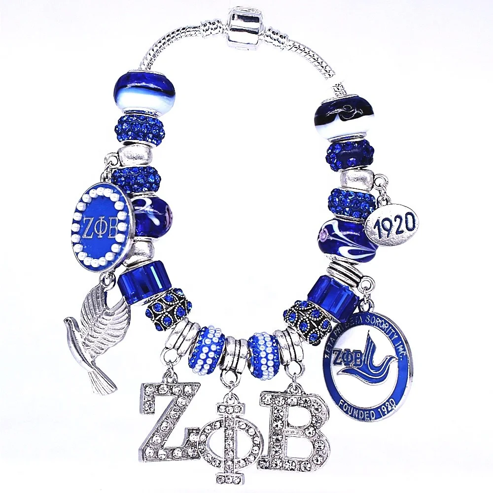 

Husuru Zeta Phi Beta Sorority Lampwork Murano Beads with snake chain adjust bracelet womenhood jewelry