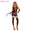Sexy leather hot red black devil carnival costume, deep v neck sexy women fantasy costume halloween