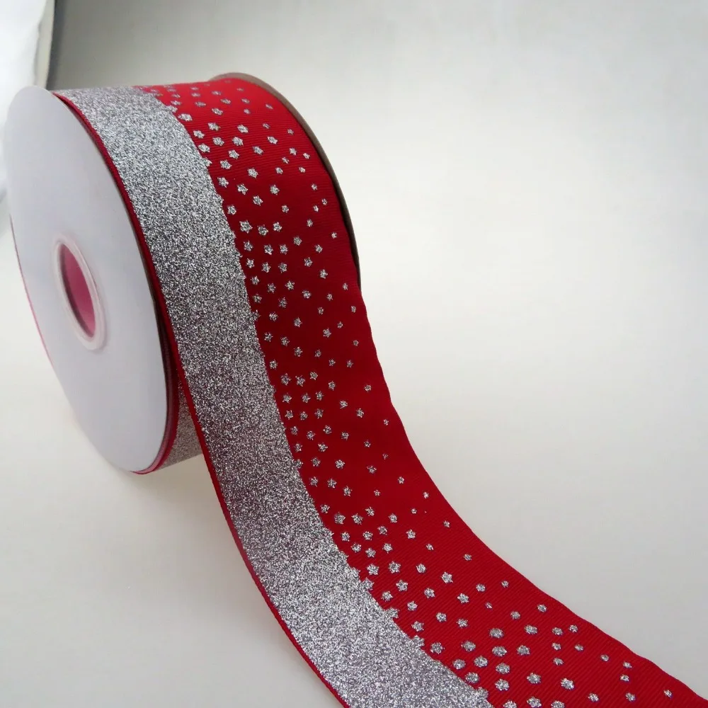 

3 inch () ombre silver glitter printed grosgrain ribbon, N/a