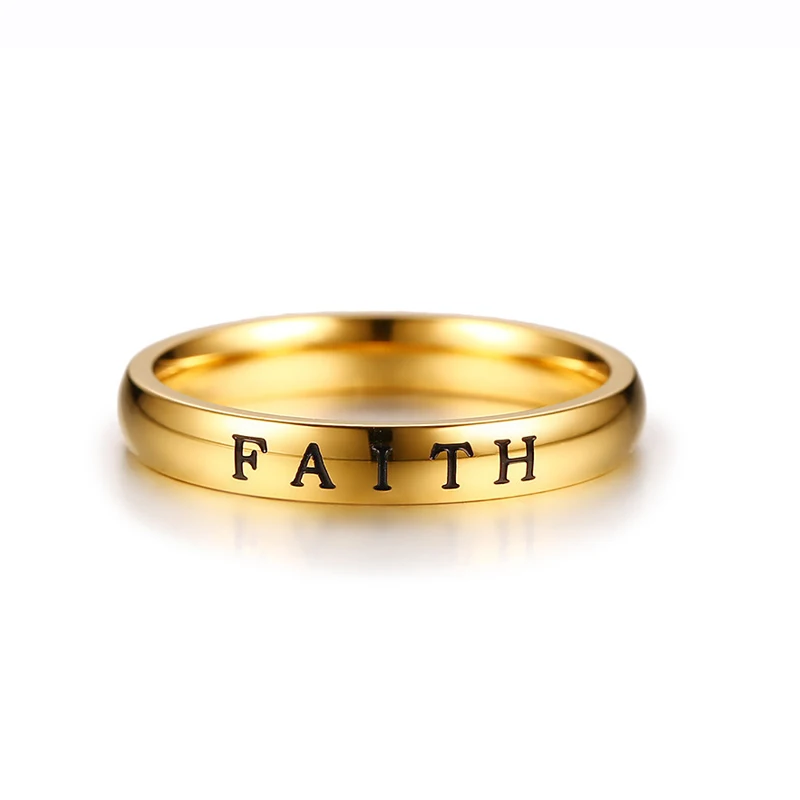 

Inspired Faith Love Hope Custom Stainless Steel Couple Stacking Personalized Engraved Letter Ring, Gold